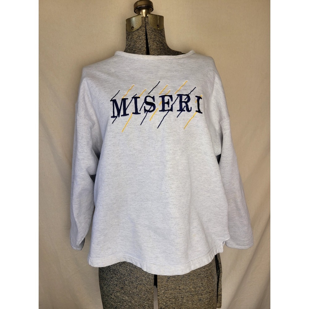 Vintage 60S 70S Wide Gray Crewneck Sweatshirt Miseri Embroidery Made In USA‎ M/L